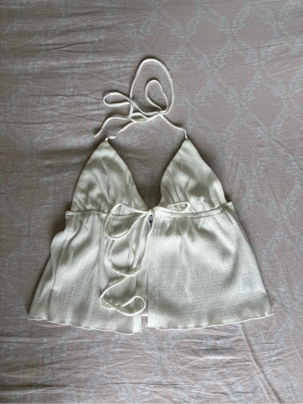 Princess Polly Cream Halter Tie-Front Crop Top